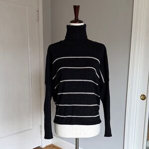 cupcakes & cashmere Black Turtleneck Boxy Sweater with White Stripes